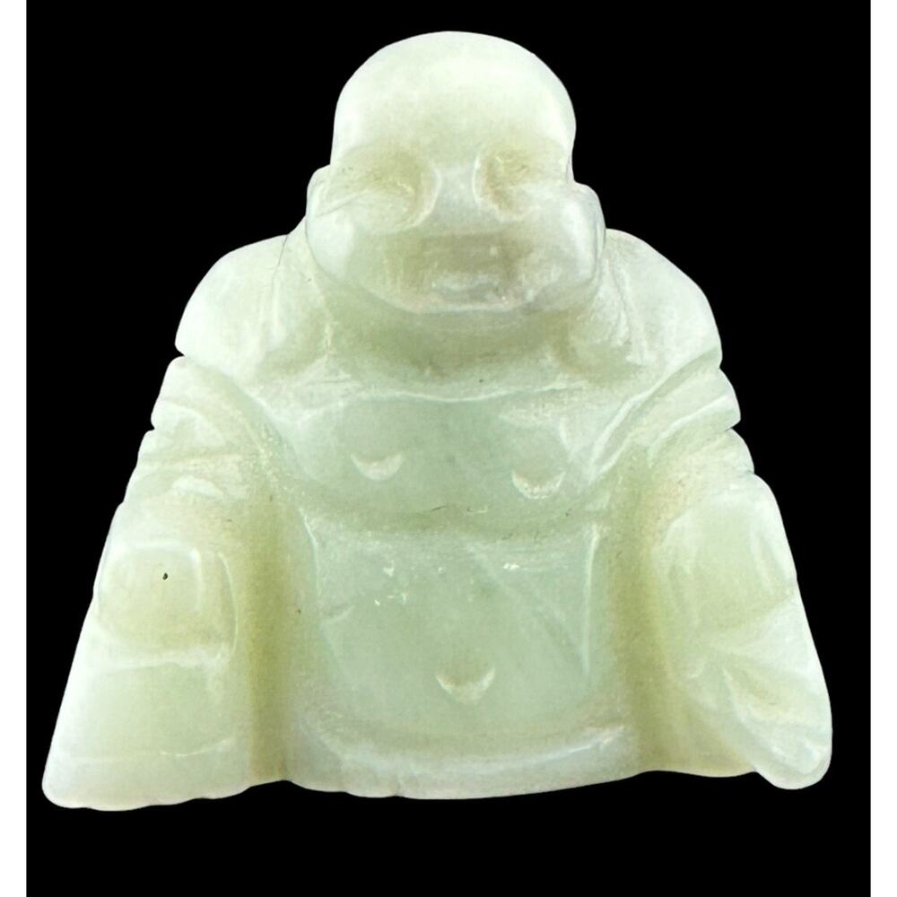 Vintage Small Solid Green Jade Jadite Stone Buddha 1.5” X 1.5”